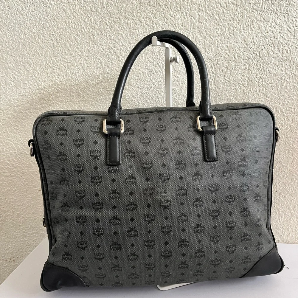 MCM Black and Gray Monogram Briefcase